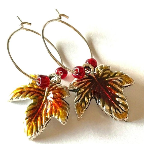 Maple Leaf Earrings Fall Thanksgiving Autumn Tree Halloween Harvest Plated - Picture 2 of 10